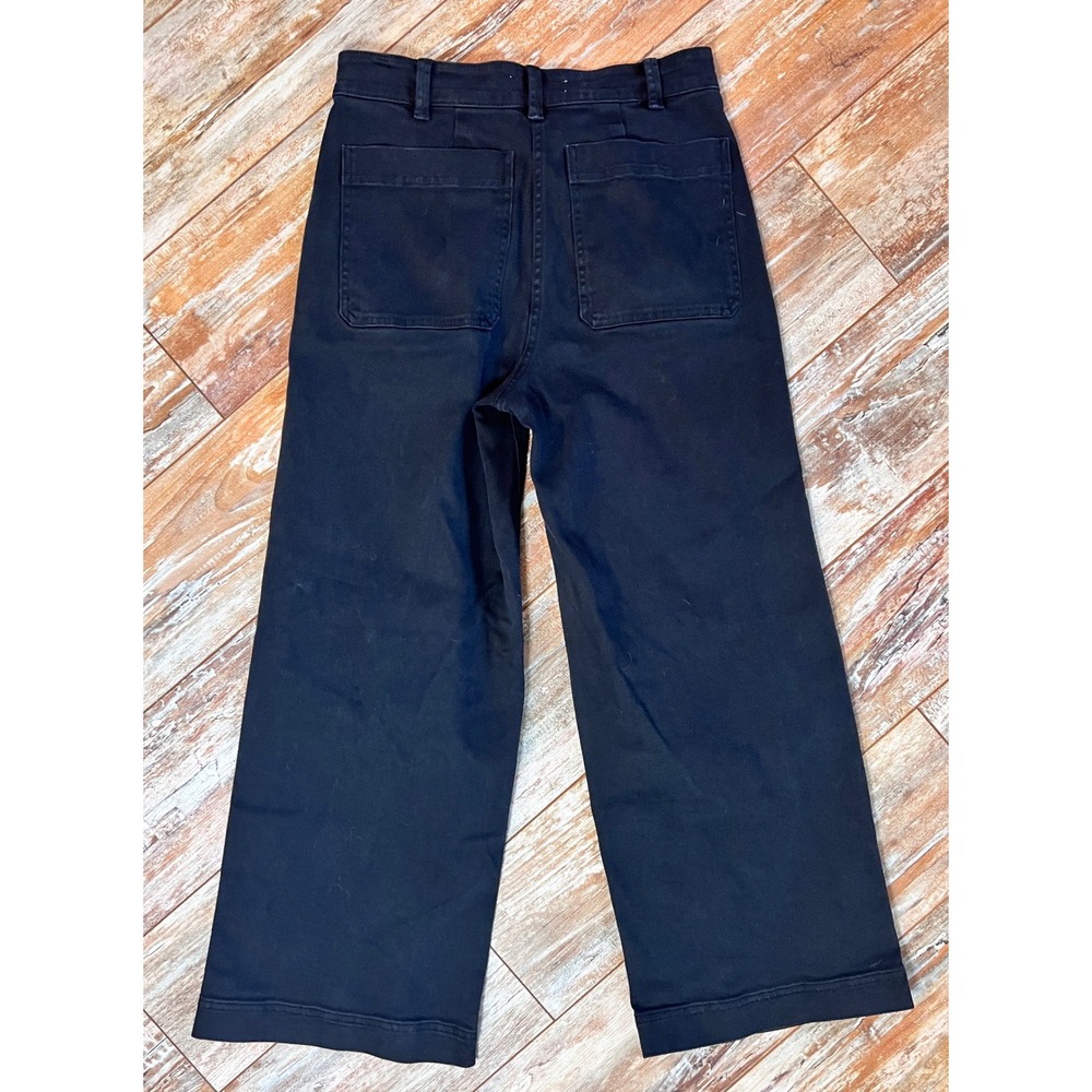 Everlane Black Wide Leg Crop Pants Women's Sz 8 High Rise Stretch Utility Casual - Picture 3 of 9